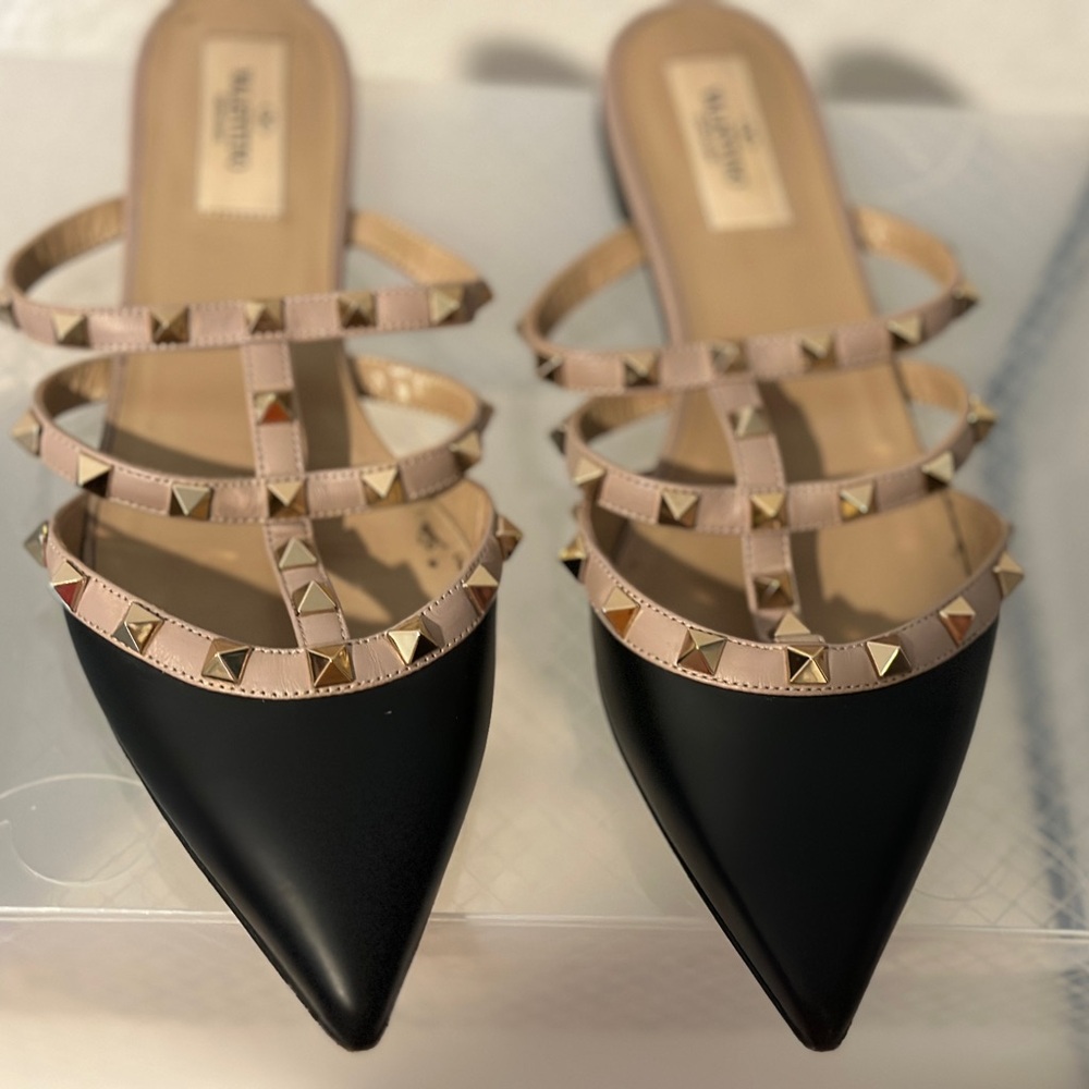 Valentino Black and Gold Studded Women's Shoes